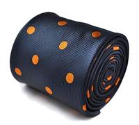 Frederick Thomas Navy Tie with Orange Polka Spots and Signature Floral Rear Design - 8cm Wide and 147cm Long, Men’s Necktie for Office, Weddings, Formal Events