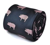 Frederick Thomas navy tie with pig embroidered design with signature floral design to the rear