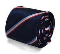 Frederick Thomas | Navy Tie with Red White and Light Blue Diagonal Stripes for Men | Classic Width Woven Necktie with Smooth Texture | Business Office Wedding Formal Event Neckwear