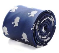 Frederick Thomas navy tie with sherlock holmes design and signature floral design to rear