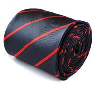 Frederick Thomas Navy Tie with Thin Red Stripe, Necktie for Men with 8cm Wide and 147cm Long, perfect for Formal, Business, Wedding Party and Office Wear
