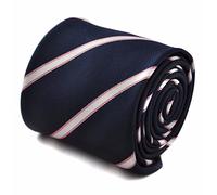 Frederick Thomas navy tie with white and pink striped tie with signature floral design to the rear