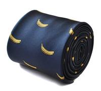 Frederick Thomas Navy Tie with Yellow Banana Embroidered Design and Signature Floral Rear Detail, Distinctive Style Necktie Ideal for Office Wear, Weddings and Formal Events