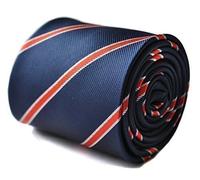Frederick Thomas navy with red striped tie with signature floral design to rear, 147cm length and luxury fabric necktie ideal for daily office wear, weddings, or dinner parties, classic 8cm width