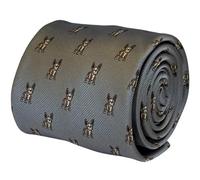 Frederick Thomas Necktie, French Bulldog Animal Print Design, Silver Grey, 8.5 cm Width