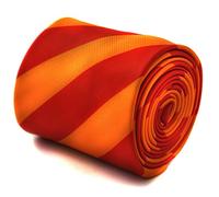 Frederick Thomas orange and red barber striped tie with floral design to rear, 147cm length necktie ideal for office, weddings, formal occasions and dinner parties, classic 8cm width