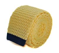 Frederick Thomas Pale Lemon Yellow Skinny Knitted Tie with Navy Blue Tip, 147cm Length and 5cm Width, Fine Knit Texture, Slim Fit, Ideal for Casual, Special Occasions, Wedding and Office Events