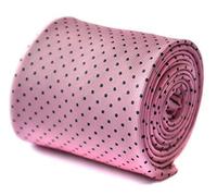 Frederick Thomas pink and dark pin spot tie with signature floral design to the rear