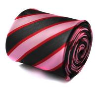 Frederick Thomas pink, red and black stripe tie with limited edition pole dancer design to rear