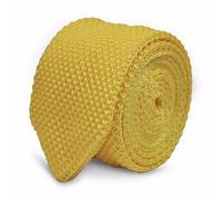 Frederick Thomas Plain Lemon Yellow Knitted Tie with Pointed End, Slim 5cm Width Stylish Men’s Necktie for Office Wear, Weddings and Formal Events