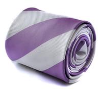 Frederick Thomas purple and white striped tie with signature floral design to rear, 8cm Width, ideal for weddings, business wear, special events and office outfits