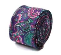 Frederick Thomas purple paisley cotton linen tie, 147cm length classic necktie ideal for daily office wear, weddings, formal occasions, dinner parties, and coordinated outfits