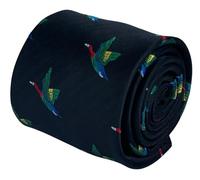 Frederick Thomas Rainbow Coloured Egyptian Goose Macaw Bird Mens Necktie, 8cm Width, 147cm Length, Black