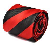Frederick Thomas Red and Black Barber Stripe Tie for Men with Signature Rear Floral Detail, Stylish Microfibre Neckwear, Ideal for Weddings, Office or Gift, Classic 8cm Width