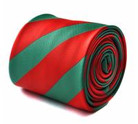 Frederick Thomas red and dark green barber striped tie with floral design to the rear