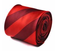 Frederick Thomas Red and Dark Red Burgundy Maroon Barber Stripe Necktie with Rear Floral Detail - Men’s Formal Wedding Business Dinner Party Suit Accessory, Classic 8cm Width