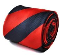 Frederick Thomas red and navy barber striped tie with signature floral design to rear