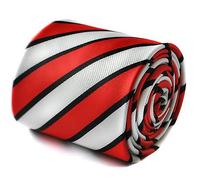 Frederick Thomas red, black and white striped tie with signature floral design to the rear