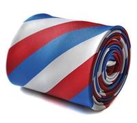 Frederick Thomas Red Blue and White Striped Tie for Men with Signature Floral Design on Rear, Classic width of 8cm and 147cm Long, Fine Tailored Necktie for Office, Weddings and Events