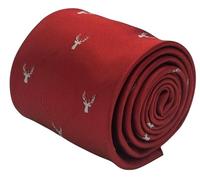 Frederick Thomas Red Men’s Tie with Deer Head Hunting Embroidered Design, 147cm Length Classic Necktie Ideal for Office, Weddings and Formal Events