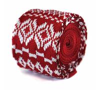 Frederick Thomas Red Skinny Christmas Jumper Style Knitted Tie - Slim 5cm Width, 147cm Length Necktie Ideal for Festive Office Wear, Dinners, Parties and Winter Outfits
