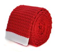 Frederick Thomas Red Skinny Knitted Tie with White Tip, Slim 5cm Width, 147cm Men’s Necktie Ideal for Office Wear, Formal Events, Weddings and Dinner Parties and Special Occasions