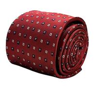 Frederick Thomas Red Tie with Geometric Square Pattern, 7cm Width Woven Luxury Material Necktie Ideal for Office and Formal Events