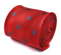 Frederick Thomas Red Tie with Light Grey Polka Spot Tie and Signature Floral Rear Design, Handmade Necktie for Business, Weddings, Formal Events and Gifts, Classic 8cm Width