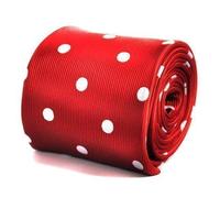 Frederick Thomas Red Tie With White Polka Spot and Signature Floral Design on Reverse, Classic 8cm Width and 147cm Length, Luxury Men’s Necktie for Office, Weddings or Formal Events