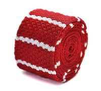 Frederick Thomas Red Tie with White Striped Skinny Knitted for Men, Premium Textured Necktie, 147cm Length Formal Accessory for Office, Weddings and Parties, Slim 5cm Width, Flat End