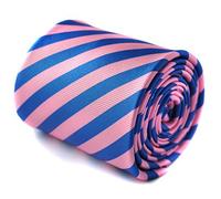 Frederick Thomas Royal Blue and Pink Striped Tie with Rear Floral Design, Men Slim Formal Necktie for Office or Wedding Wear, Elegant British Style