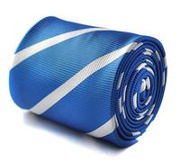 Frederick Thomas royal blue and white club striped tie with floral design to the rear