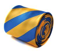 Frederick Thomas Royal Blue and Yellow Striped Tie with Rear Floral Detail for Men’s Formal, 147cm length Necktie Ideal for Office or Wedding, Classic 8cm Width