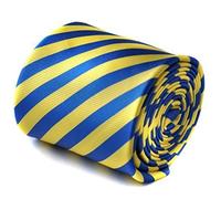 Frederick Thomas Royal Blue and Yellow Striped Tie with Signature Floral Rear Lining, Premium Tailored Necktie for Formal, Business Meetings or Wedding, Classic 8cm Width