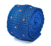 Frederick Thomas Royal Blue Tie with Orange Polka Spot Skinny Knitted, Slim 5cm Width, Stylish Men's Necktie Ideal for Office Wear, Weddings, Business Meetings, Formal Events and Dinner Parties
