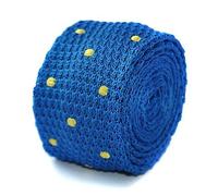 Frederick Thomas Royal Blue & Yellow Gold Polka Dot Skinny Knitted Tie - Stylish Men’s Accessory, Unique Pattern for Formal & Casual Wear