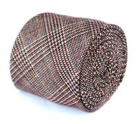 Frederick Thomas Rusty Red Maroon Check 100% Tweed Wool Tie - Slim 6.5cm Width, 147cm Length Fine Tailoring Necktie Ideal for Office Wear, Weddings, Dinner Events and Formal Attire