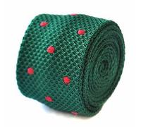 Frederick Thomas Skinny Knitted Dark Green Tie with Red Polka Spots in slim 5cm Width, Stylish Men’s Emerald Necktie Ideal for Office, Weddings, Dinner Parties and Formal Events