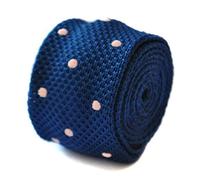 Frederick Thomas skinny knitted navy and pink polka spot tie