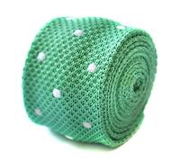 Frederick Thomas skinny knitted pale green mint and white polka spot tie