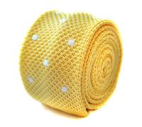 Frederick Thomas skinny knitted pale yellow lemon and white polka spot tie