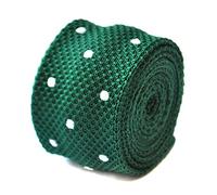 Frederick Thomas Skinny Knitted Tie in Dark Green with White Polka Spots, Slim 5cm Width, 147cm Length Modern Slim Design Necktie Ideal for Office, Formal Events and Special Occasions