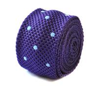 Frederick Thomas Skinny Knitted Tie with Dark Purple and Light Blue Polka Spots, Modern Slim 5cm Width Design Necktie Perfect for Office Wear, Weddings or Formal Occasions