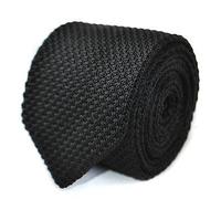 Frederick Thomas Skinny Plain Black Knitted Tie with Pointed End, Slim 5cm Width Narrow Silk Wool Men’s Necktie Ideal for Office, Weddings and Formal Wear