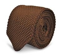 Frederick Thomas Skinny Plain Chocolate Brown Knitted Tie with Pointed End, Slim 5cm Width, 147cm Length Necktie Perfect for Office Wear, Weddings, Business Events and Dinner Parties
