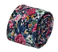 Frederick Thomas Vintage Style Navy Blue Rose Floral Cotton Necktie, 6.5cm Width, Classic 1940s Design, UK Made