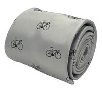 Frederick Thomas White Bicycle Design Necktie, Classic 8cm Width, Tour de France Theme, British-Made Luxury Tie, Microfibre