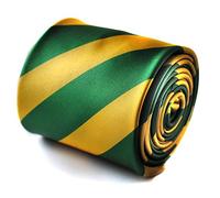 Frederick Thomas Yellow and Green Barber Stripe Tie with Embroidered Floral Design to Rear, 147cm Length Premium Men’s Necktie, Ideal for Office, Weddings and Formal Occasions