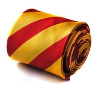 Frederick Thomas Yellow and Red Barber Stripe Tie with Signature Floral Design on Reverse, Microfibre Men’s Necktie for Office, Weddings or Formal Events, Classic 8cm Width