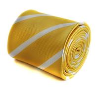 Frederick Thomas yellow and white club striped tie with floral design to the rear